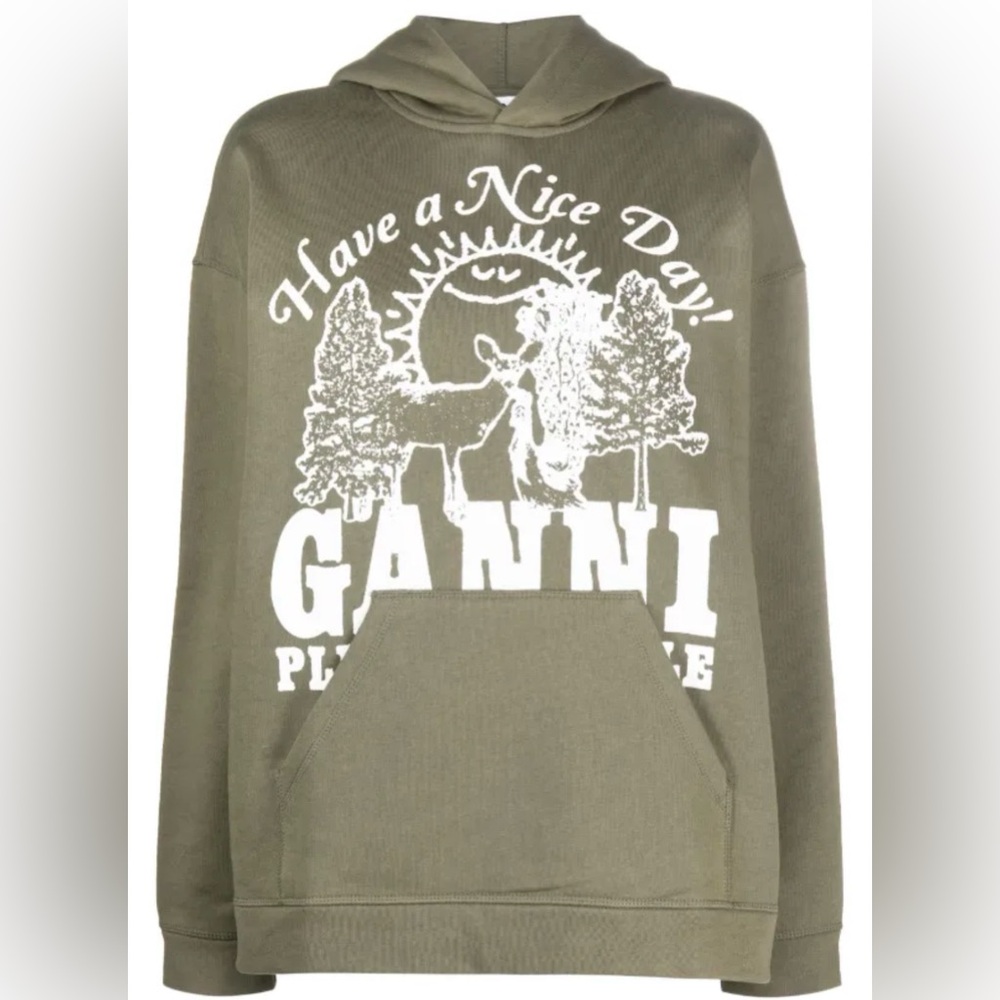 Ganni logo-print organic cotton hoodie